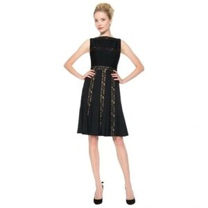 Tadashi Shoji Black Lace Pintuck Jersey Fit Flare Dress XS